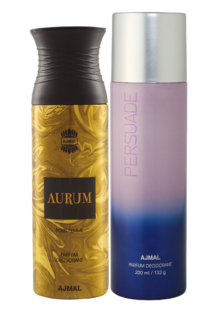 Ajmal Aurum Femme Gift For Women and Persuade Gift For Men & Women High Quality Deodorants each 200ML Combo pack of 2 (Total 400ML) + 1 Perfume Tester