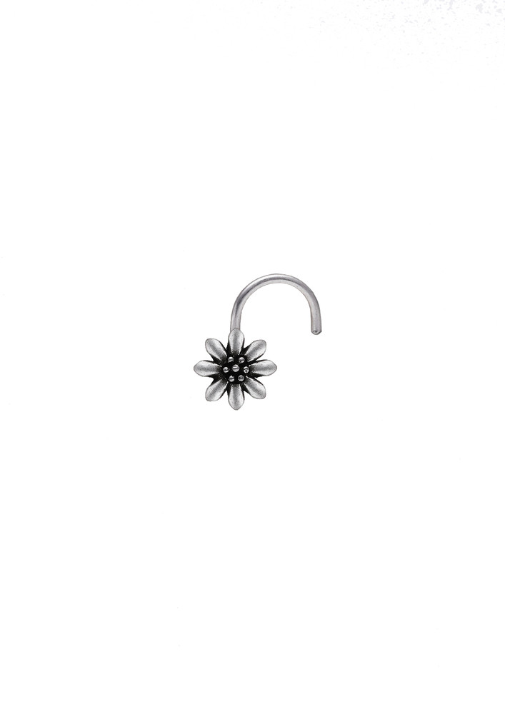 Oxidised Silver Flower Blossom Nose Pin
