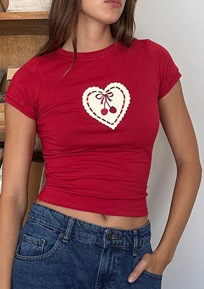 Red Fitted Printed Top