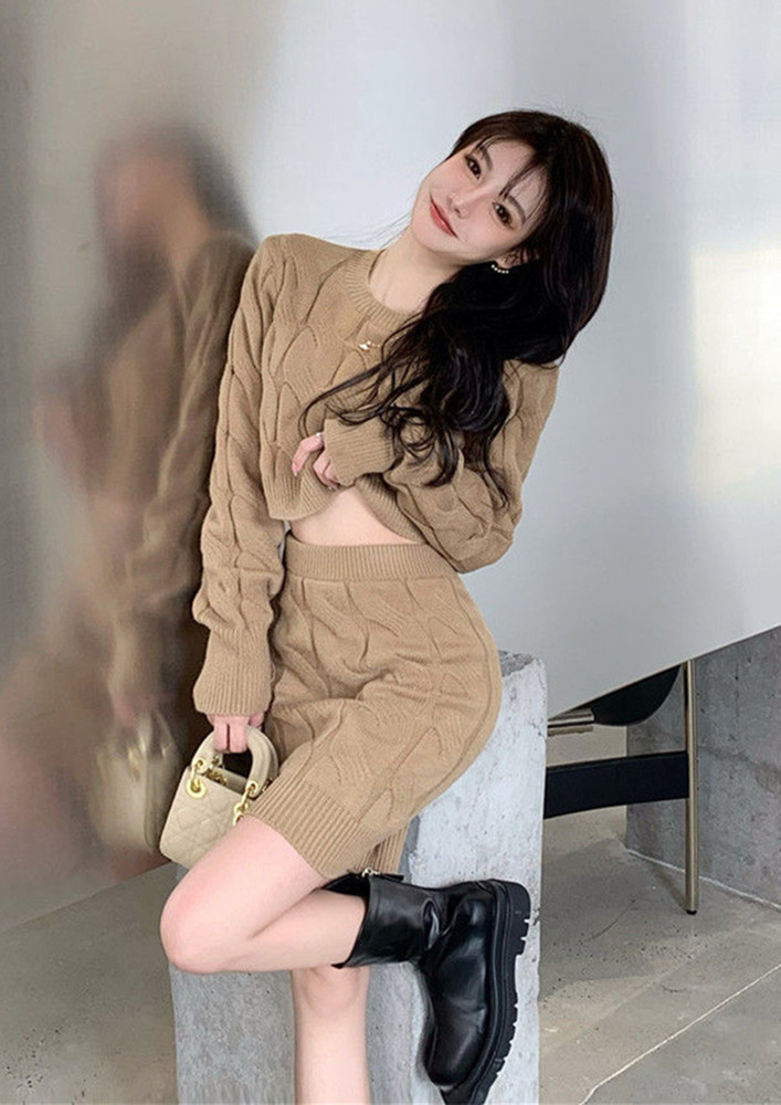 2PC KNITTED KHAKI PATTERNED CO-ORD SET