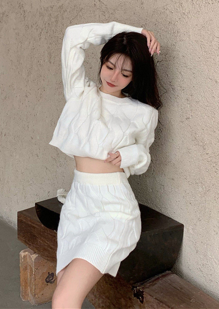 2PC KNITTED WHITE PATTERNED CO-ORD SET