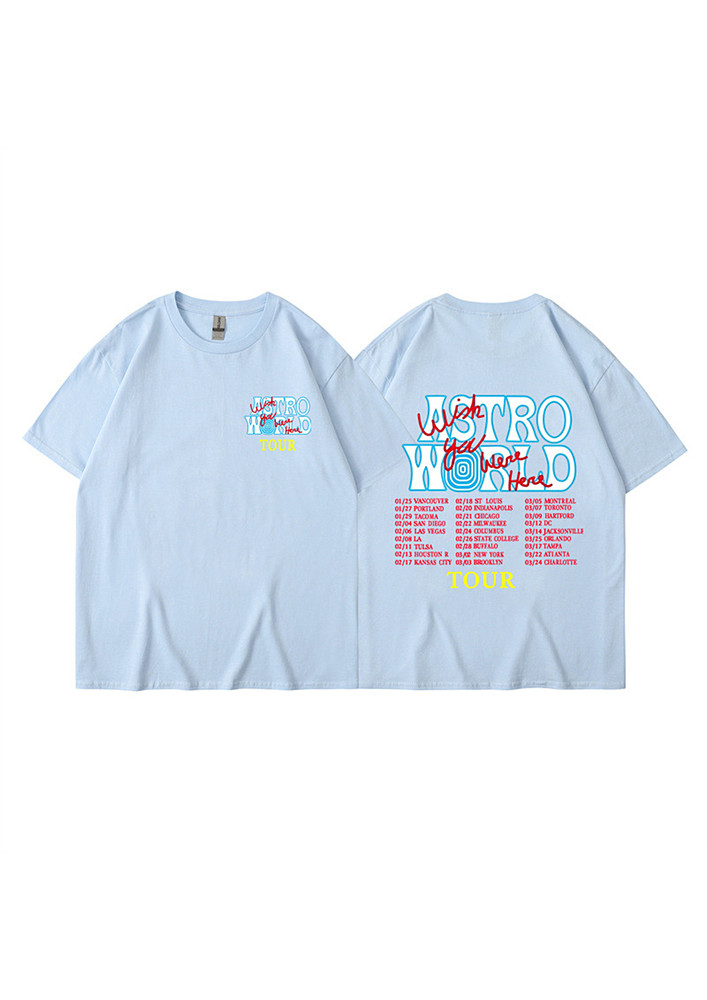 Light Blue Letter Print Casual Tee