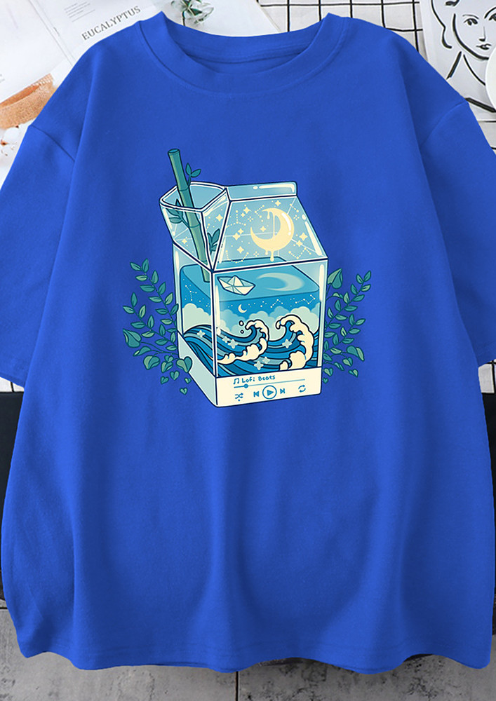 Blue Printed Boxy Fit T-shirt