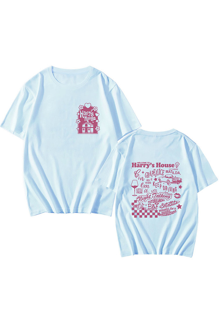 Boxy Fit Light Blue Typographic Tee