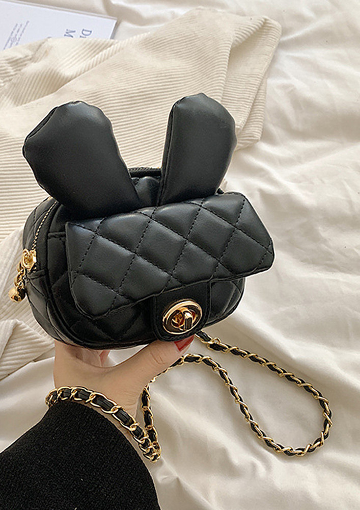 BLACK EARS DECOR QUILTED CROSSBODY BAG