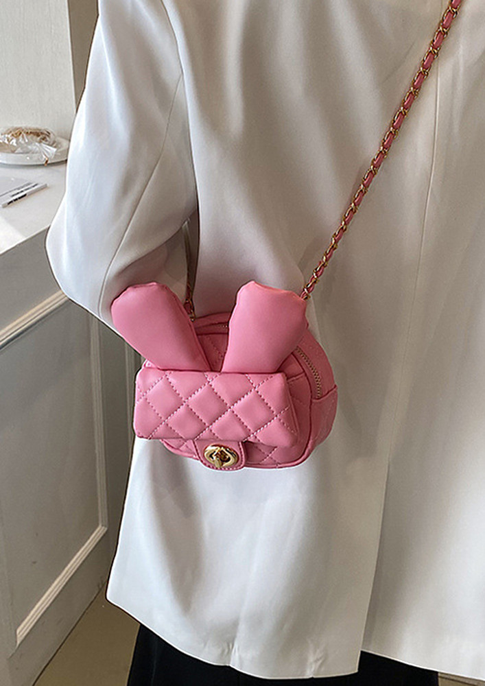 PINK EARS DECOR QUILTED CROSSBODY BAG