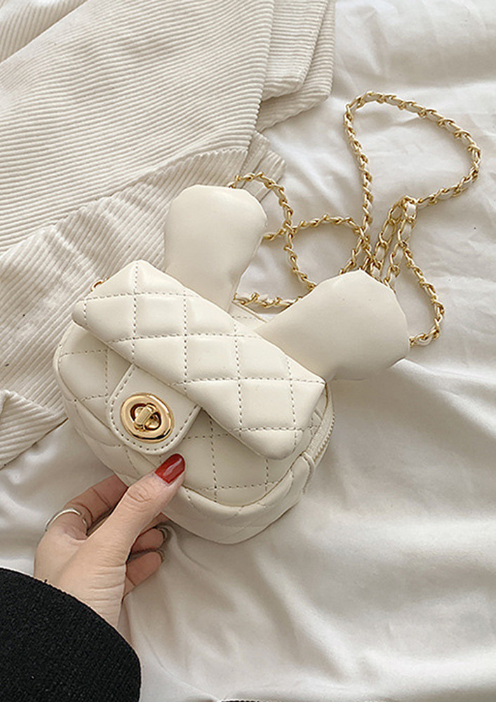 WHITE EARS DECOR QUILTED CROSSBODY BAG