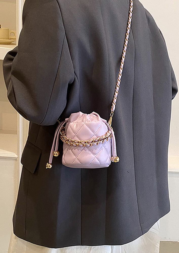 PURPLE QUILTED PU LEATHER BUCKET BAG