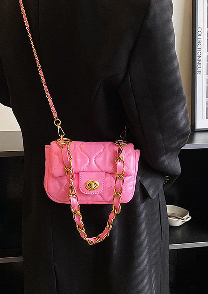 PINK SMALL QUILTED CHAIN STRAPS SHOULDER BAG