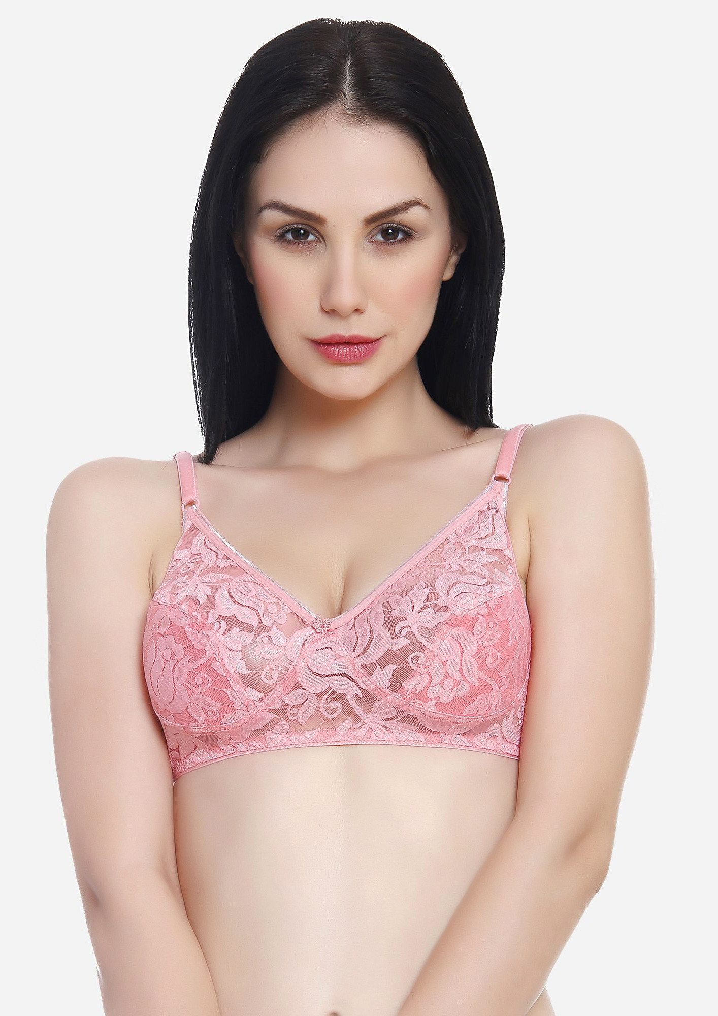 Innocence Women's Lace Non padded Non Wired Bridal Bra-Peach