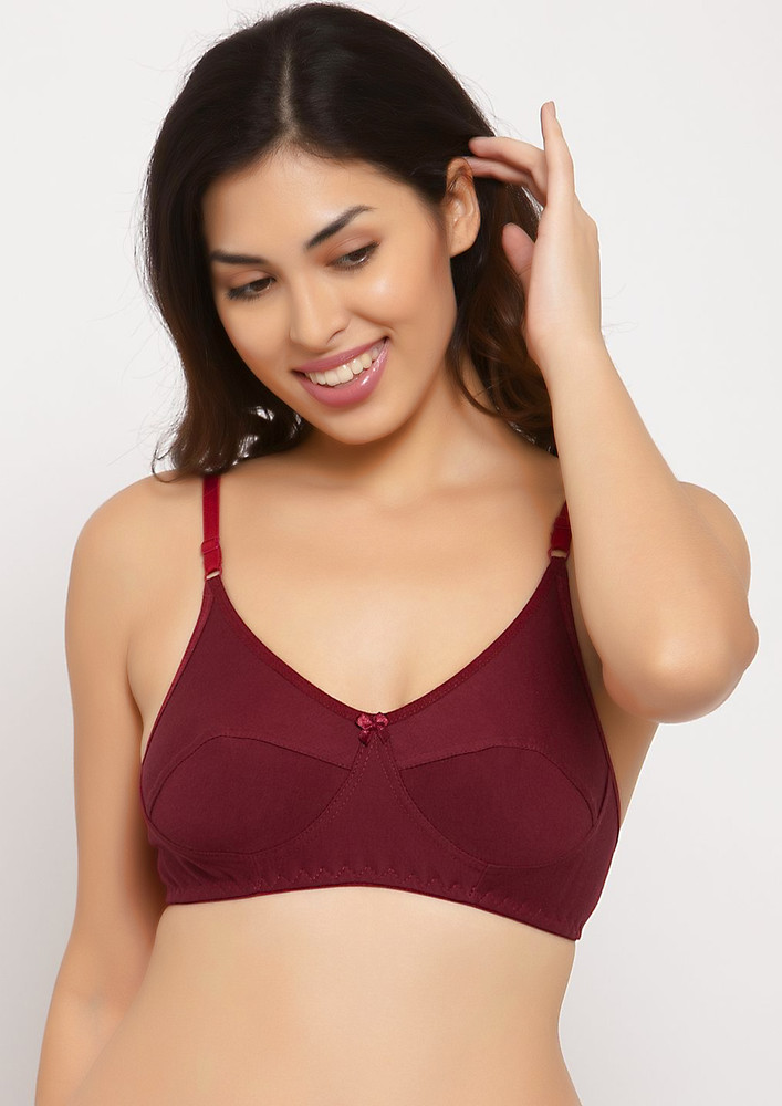 Innocence Women's Non Padded Non Wired Full Coverage Everyday Bra-maroon