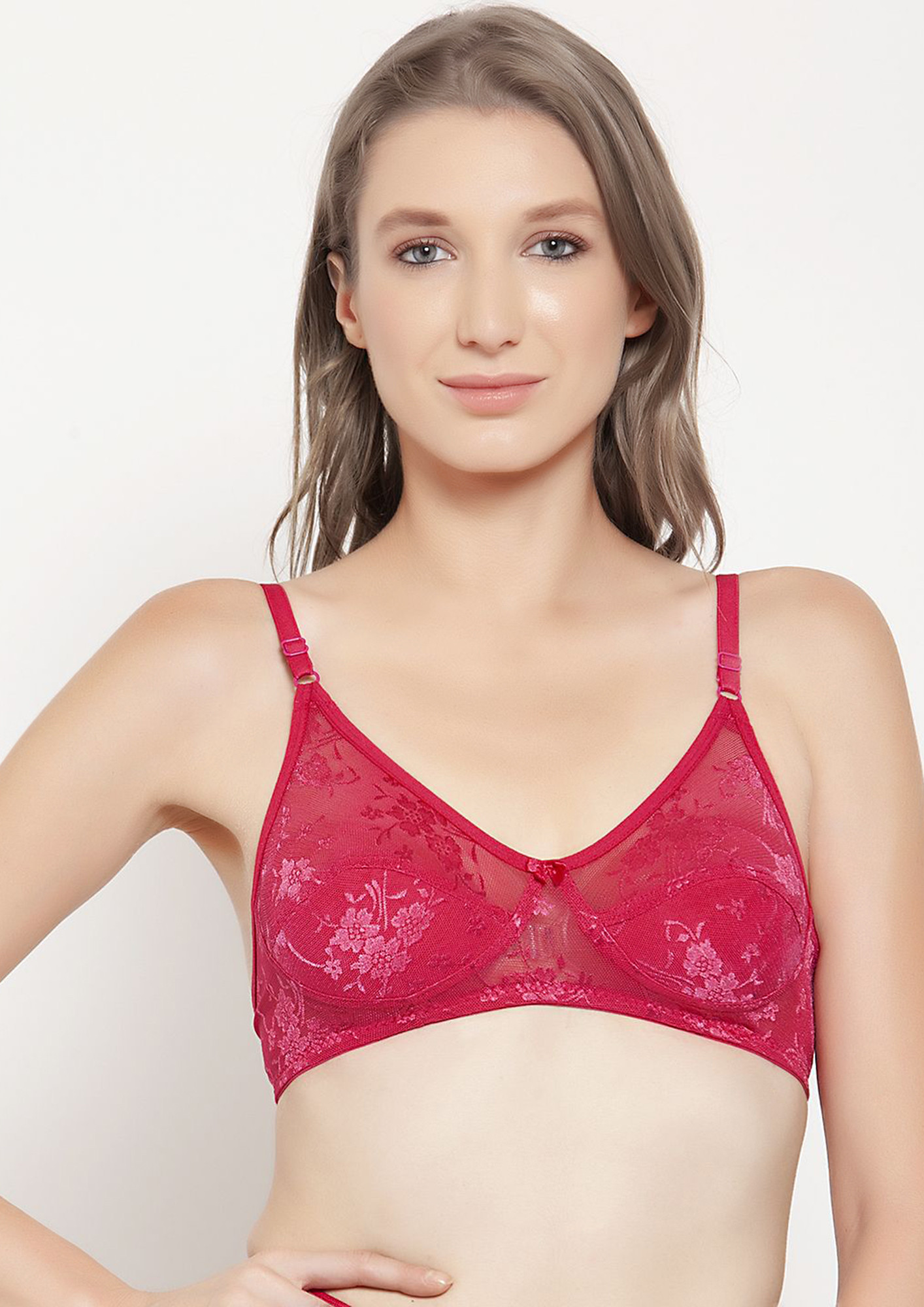 Buy Innocence Women's Lace Non padded Non Wired Bridal Bra-Magenta