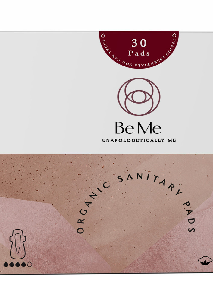 Be Me - Sanitary Pads for Women - LARGE (Moderate - Heavy Flow) - Pack of 30 Pads - With Disposal Pouches, Rash Free, Biodegradable, Anti Bacterial Napkins.