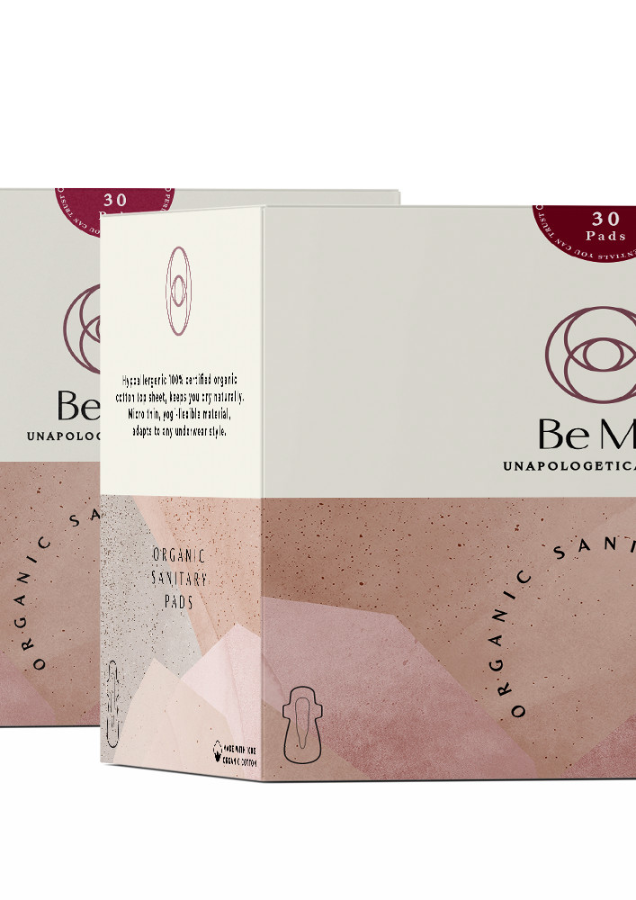 Be Me - Sanitary Pads for Women - LARGE (Moderate - Heavy Flow) - Pack of 60 Pads - With Disposal Pouches, Rash Free, Biodegradable, Anti Bacterial Napkins.