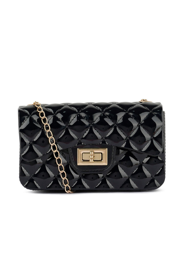 Jelly Quilted Rectangular Sling Bag in Black