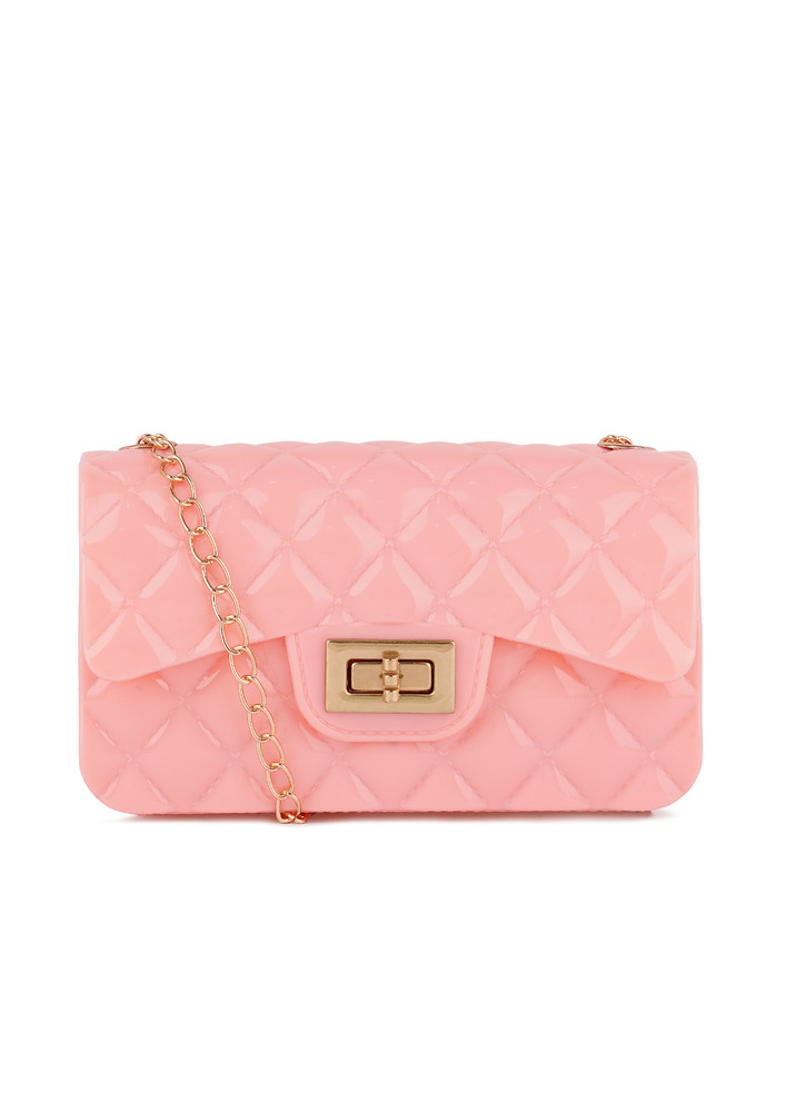 Jelly Quilted Rectangular Sling Bag in Pink