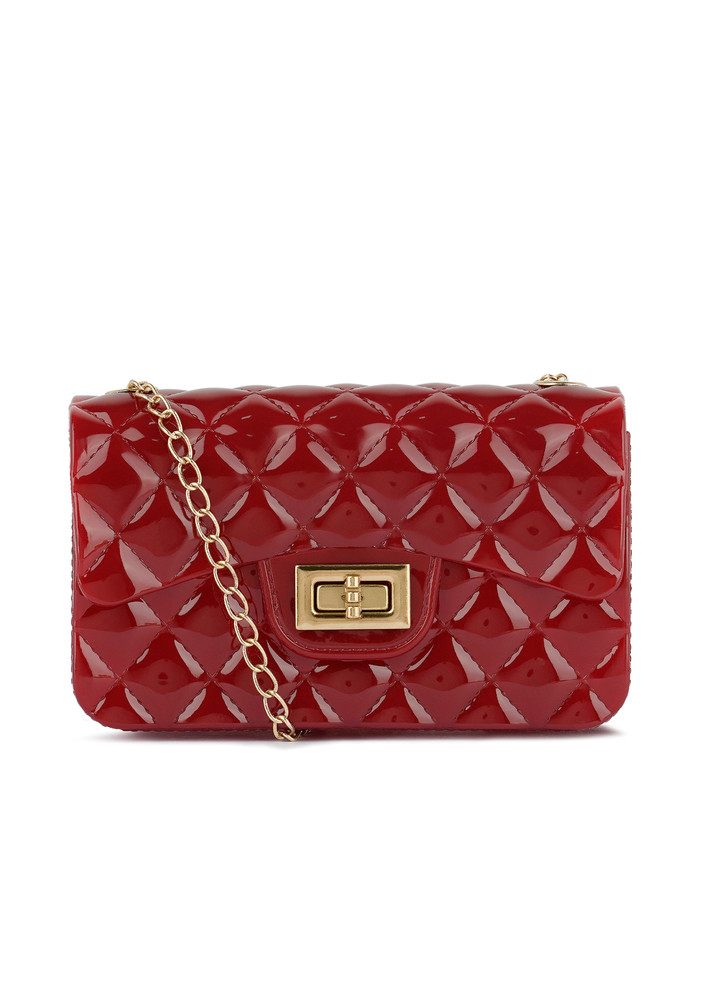 Jelly Quilted Rectangular Sling Bag in Red