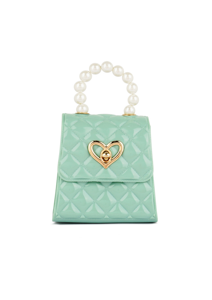 Jelly Quilted Pearl Sling Bag in Mint