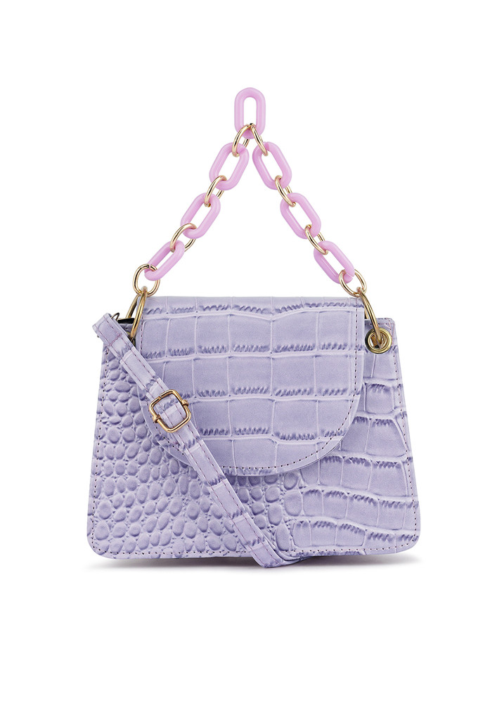 Croc Pattern Crossbody Sling Bag in Lavender