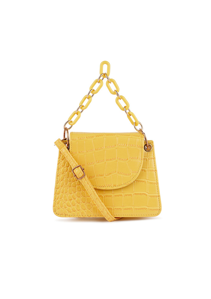 Croc Pattern Crossbody Sling Bag in Yellow