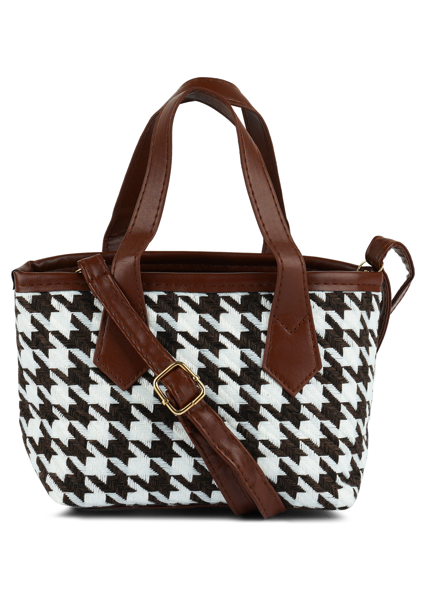 Brown Houndstooth Pattern Handbag