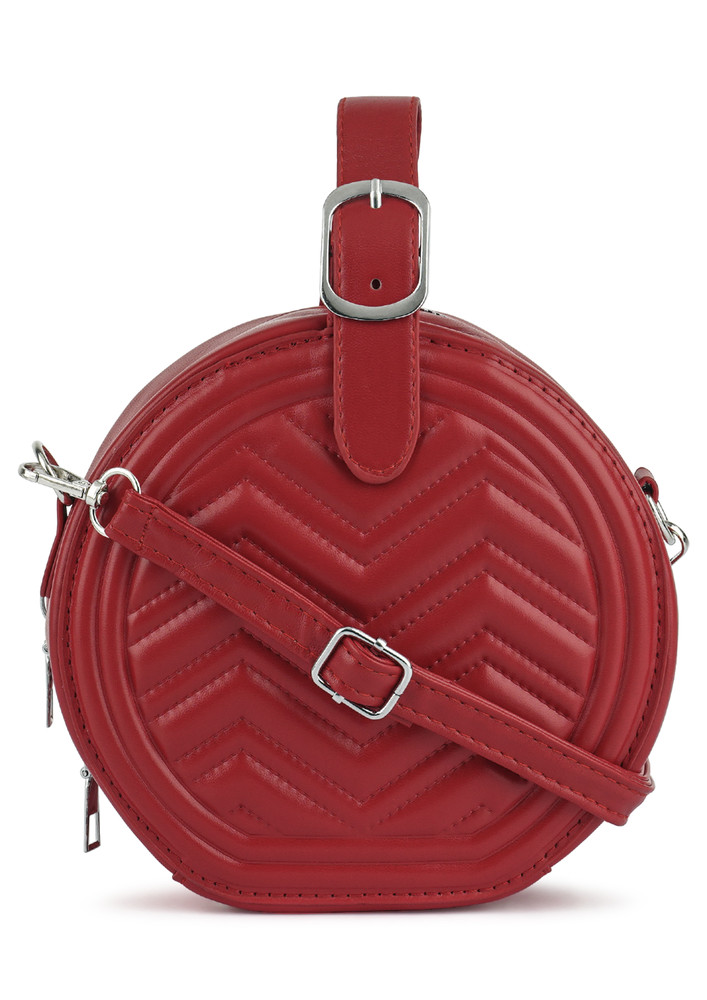 Red Round Quilted Sling Bag