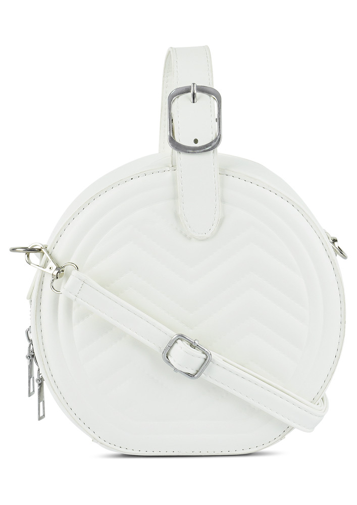 White Round Quilted Sling Bag
