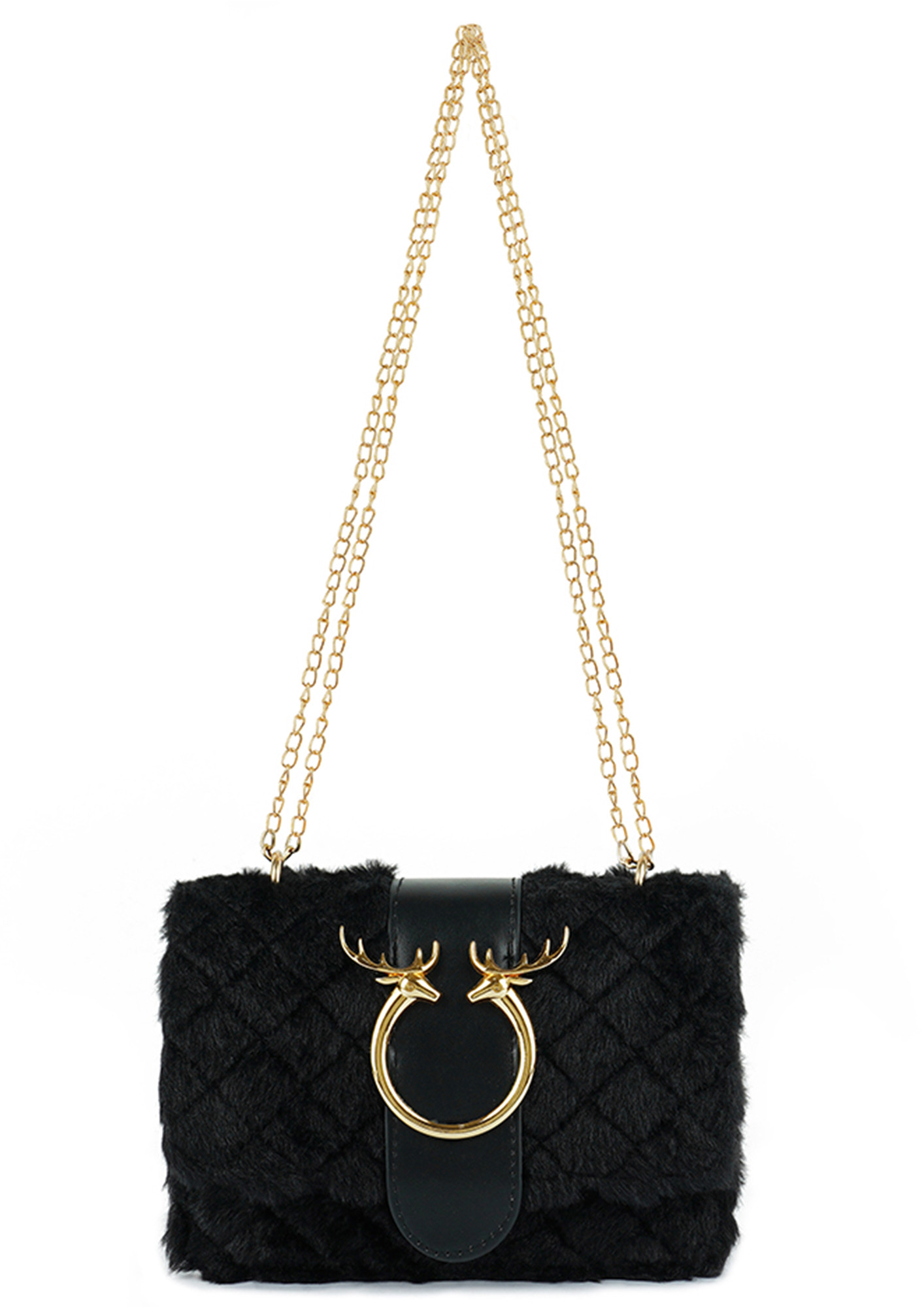 Black Furry Mini Sling Bag