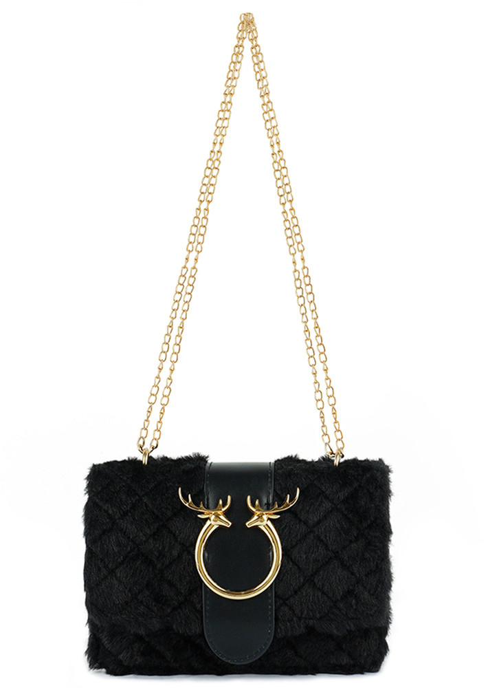 Black Furry Mini Sling Bag