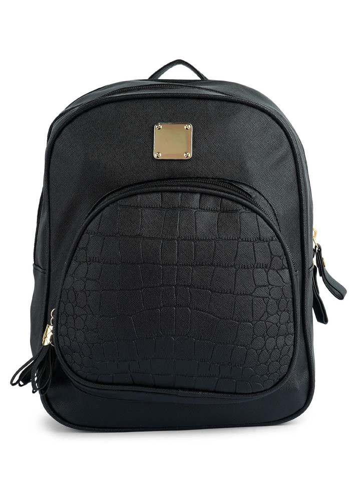 Black Croc Patterned Mini Backpack