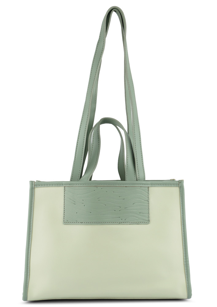 Green Wavy Patch Color Block Tote Bag