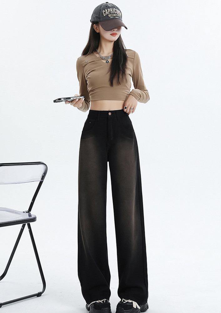 GRADIENT WIDE LEG HIGH WAISTED BLACK JEANS