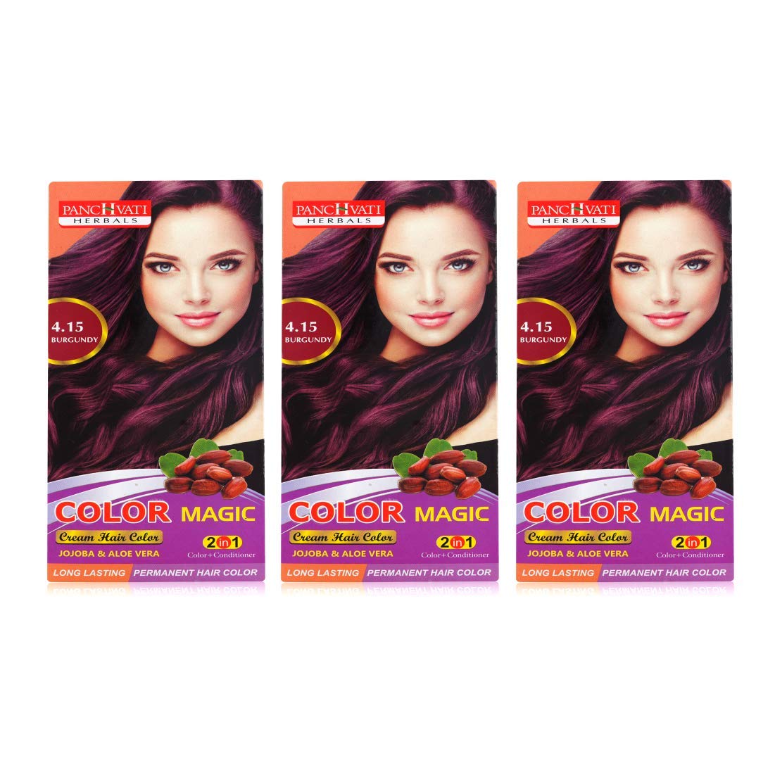 Panchvati Herbals 2 in 1 Burgundy Color 4.15 Hair Color + With Conditioning Formula, Pack of 3