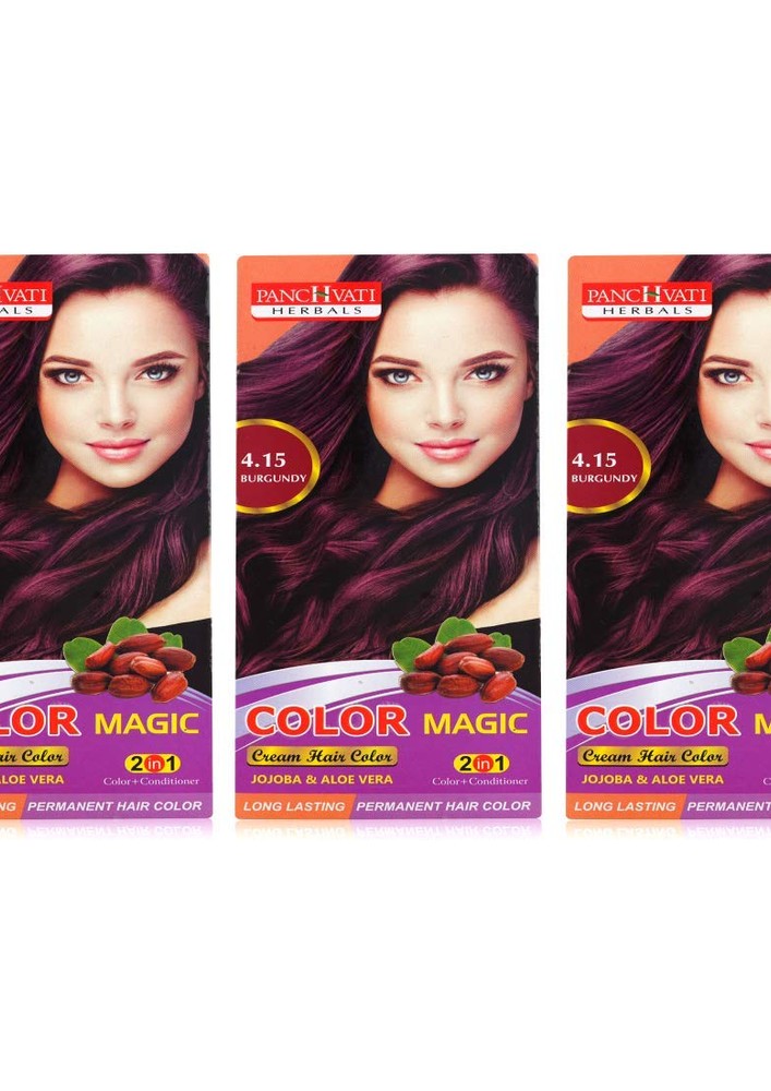 Panchvati Herbals 2 In 1 Burgundy Color 4.15 Hair Color + With Conditioning Formula, Pack Of 3