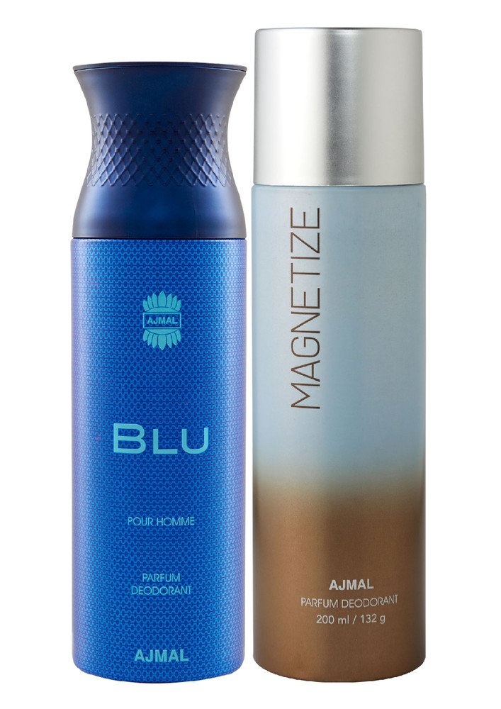 Ajmal Blu Homme Gift For Men and Magnetize Gift For Men & Women High Quality Deodorants each 200ML Combo pack of 2 (Total 400ML) + 1 Perfume Tester