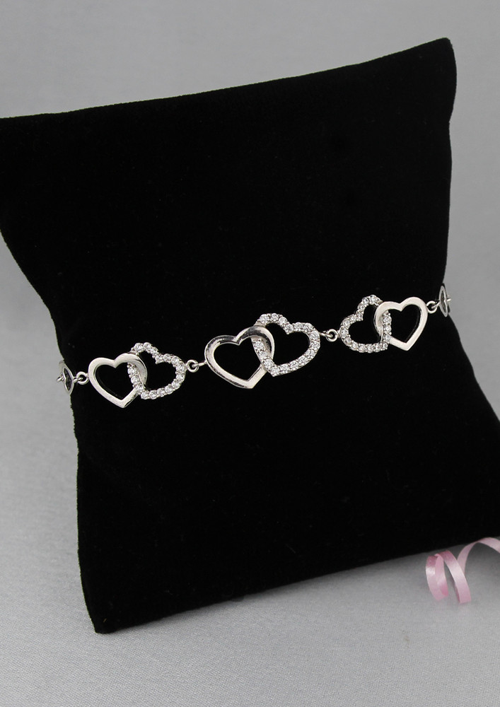 Silver Interlocked Heart Duo Bracelet