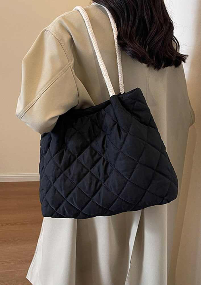BLACK QUILTED NYLON TOTE BAG