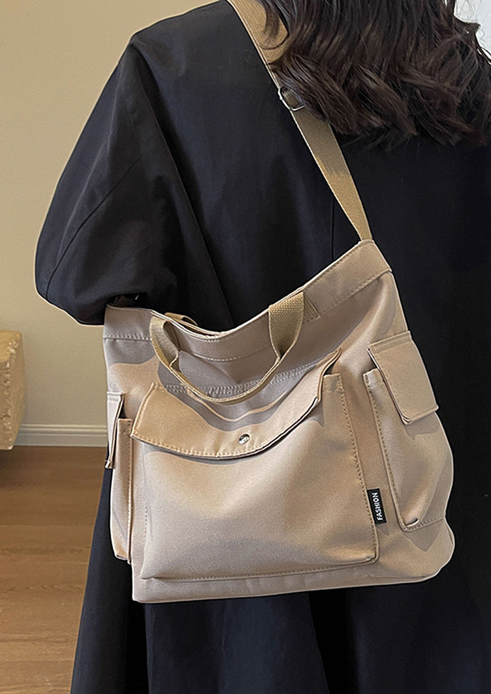 KHAKI OUTER COMPARTMENTS TOTE BAG