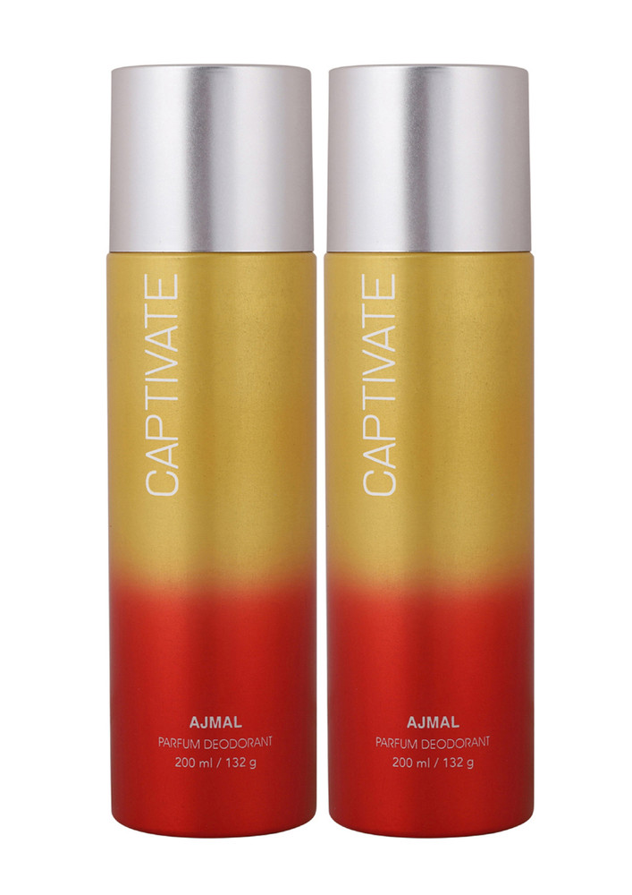 Ajmal Captivate & Captivate High Quality Deodorant Floral Fragrance 200ml Body Spray casual wear Gift for Man and Women (200 ml each, Pack of 2) + 1 Perfume Tester