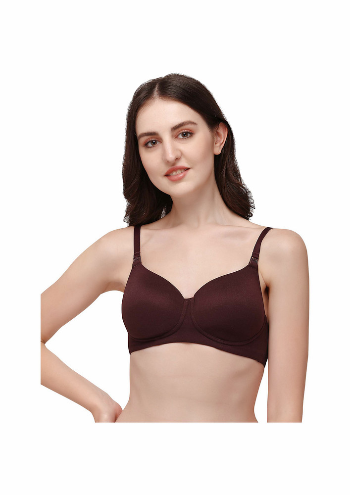 SOIE Woman's Full Coverage Padded Non Wired Maternity Bra-FUDGE