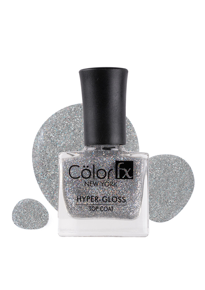 Color Fx Hyper Gloss Top Coat Holographic Glitter Finish 21 Toxin Free Non Yellowing 9 ml Silver Nail Enamel