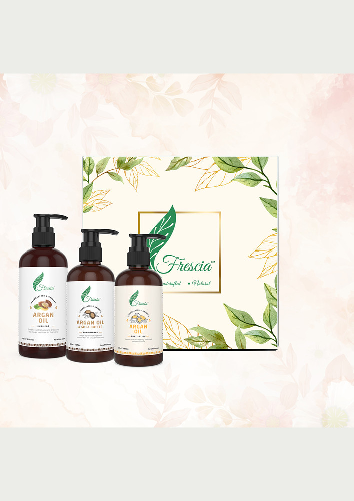 Frescia Customized Gift Kit for Argan Oil Lovers (3 Items -Argan Oil Hair Care, Argan Oil Body Lotion) - 700ml