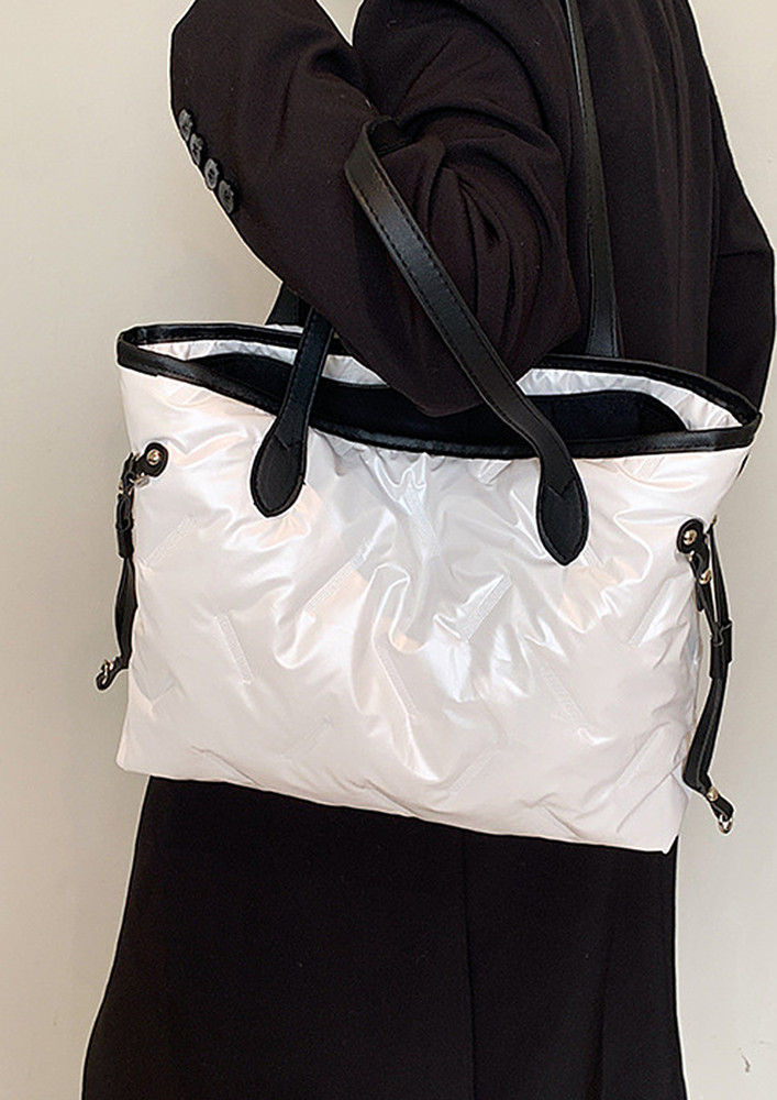 QUILTED DOUBLE-HANDLE WHITE TOTE BAG