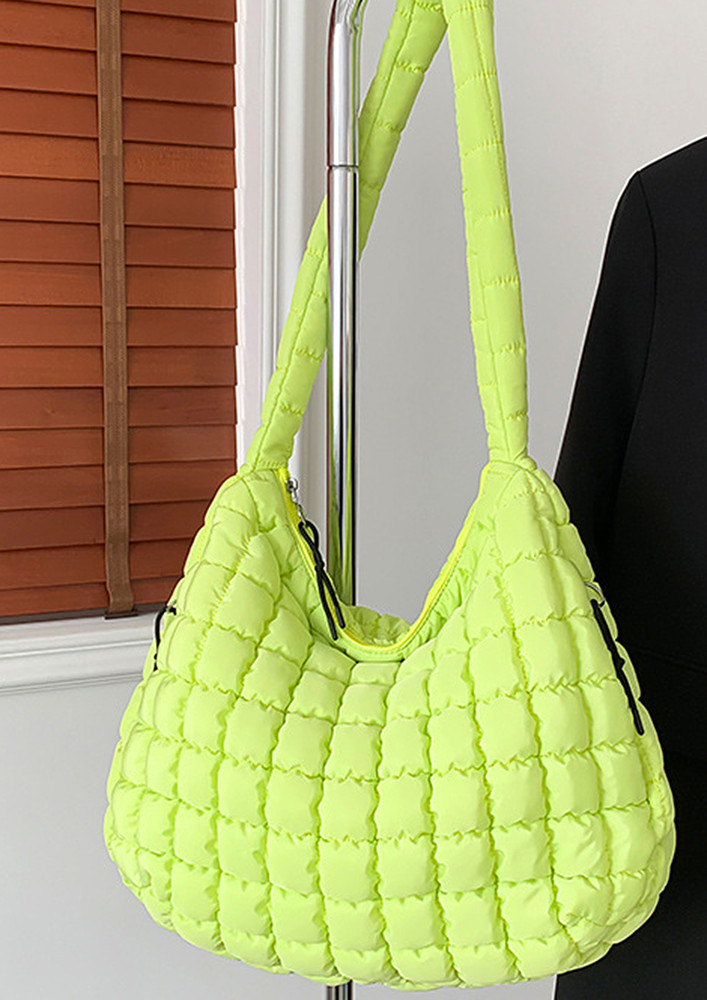 LIGHT GREEN QUILTED GEOMETRIC COTTON TOTE BAG