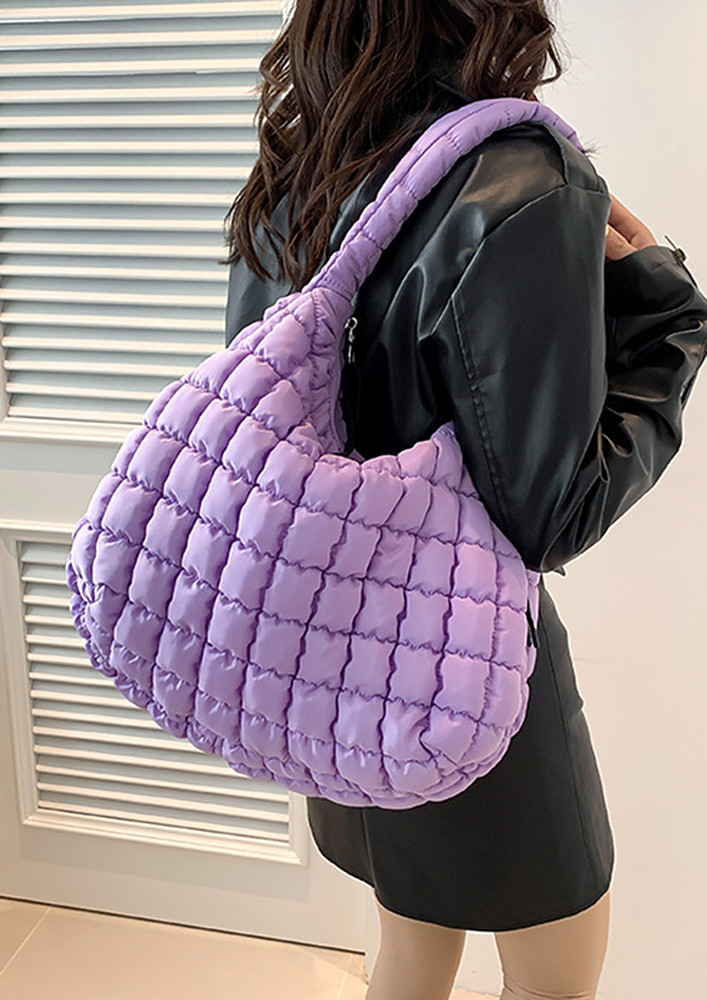 PURPLE QUILTED GEOMETRIC COTTON TOTE BAG