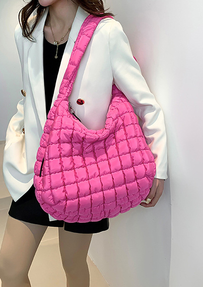 PINK QUILTED GEOMETRIC COTTON TOTE BAG