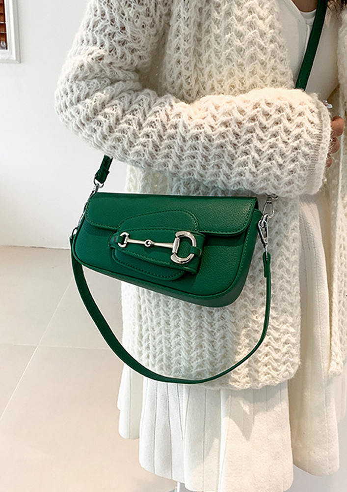 PU LEATHER FLAP FRONT GREEN BAG