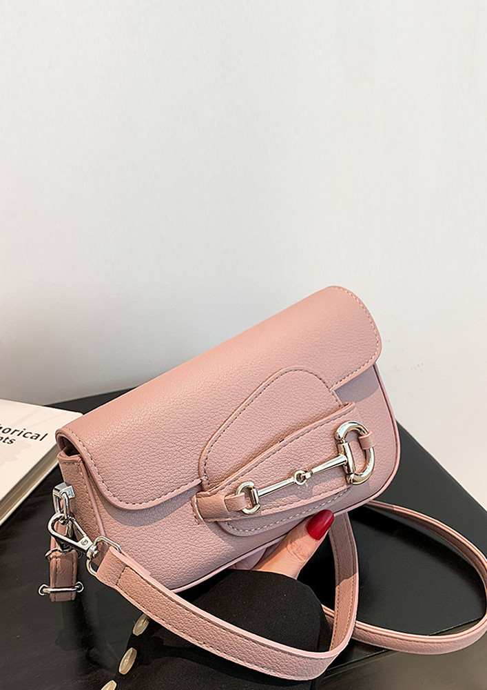 PU LEATHER FLAP FRONT PINK BAG