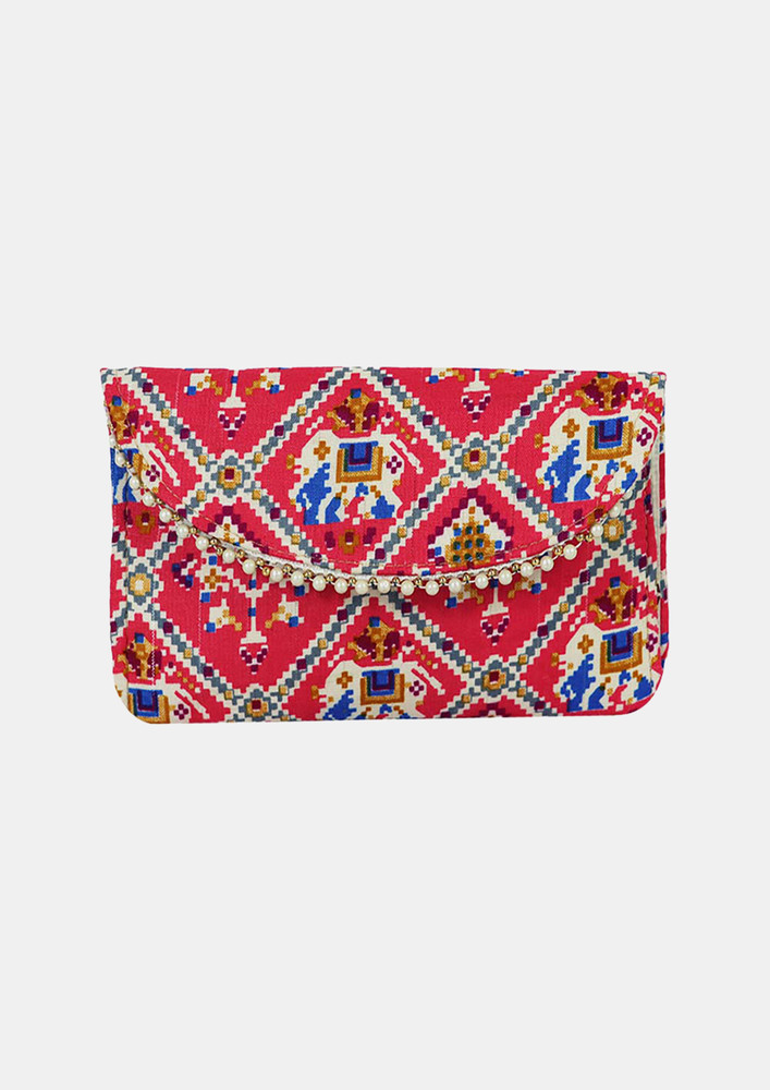 Elegant Ethnic Pink Color Patola Clutch For Women And Girls