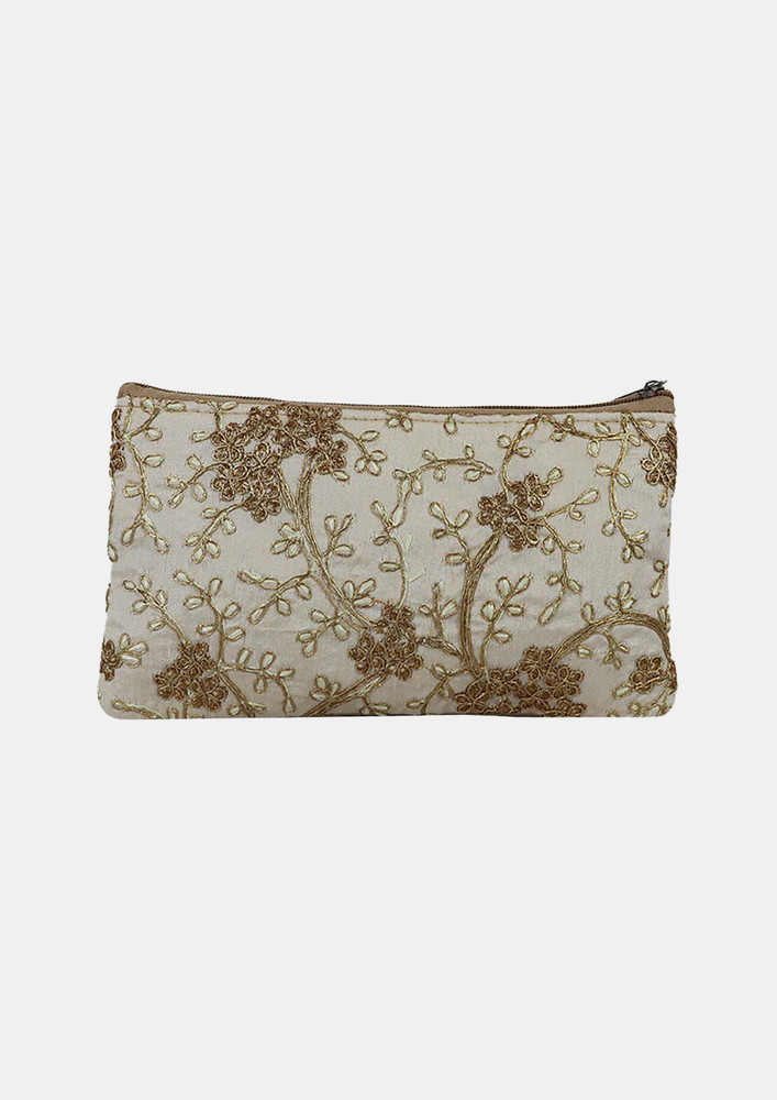 Classy Raw Silk Embroidered Pouch For Women